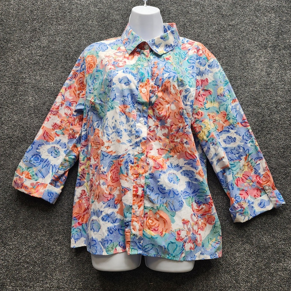 Breckenridge Watercolor Floral Button Front Shirt Jacket Lightweight Shacket XL
